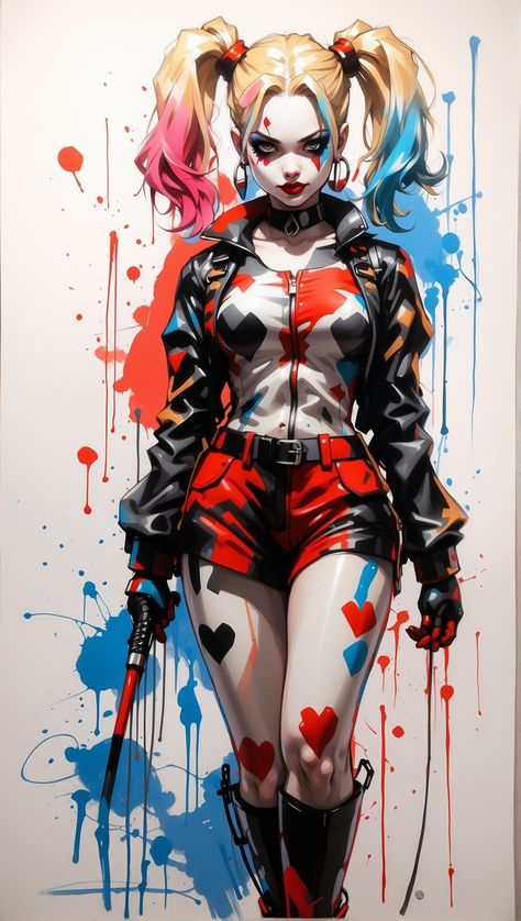 Harley And Joker Love Fan Art, Harley Quinn Anime Art, Harley Quinn Wallpaper Iphone, Harlie Queen, Full Body Character Design, Anime Harley Quinn, Character Art Inspiration, Body Character Design, Harley Quinn Comic Art