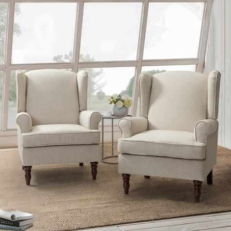 Tan Armchair, Wingback Accent Chair, Traditional Armchairs, Accent Chair Set, Comfortable Space, Accent Arm Chairs, Arm Chairs Living Room, Fabric Armchairs, Traditional Fabric