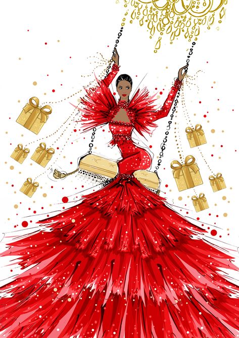 Megan Hess Christmas, Christmas Dress Illustration, Meghan Hess Illustration, Megan Hess Illustration Fashion Art, Meghan Hess, Megan Hess Illustration, Kerrie Hess, Beauty And Cosmetics, Cosmetics Company