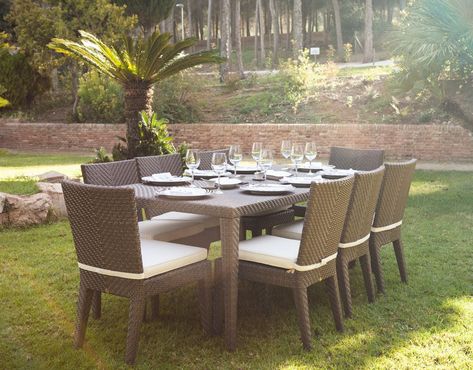 Upscale Furniture, Wicker Dining Set, Bbq Island, Outdoor Market, White Cushions, Outdoor Dining Furniture, Patio Spaces, Outdoor Fireplace, Anodized Aluminum