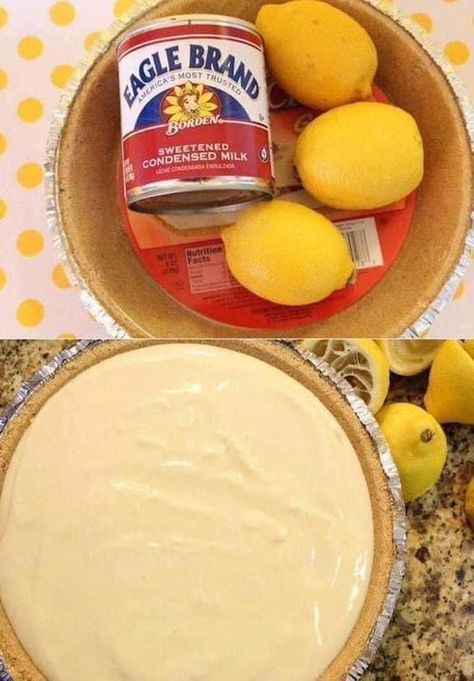 Cooking With Love | 3 ingredients, so easy, so cheap to make.... No Bake Lemon Pie, No Bake Lemon, Lemon Pie Recipe, Lemon Cream Pies, Milk Nutrition, Lemon Pie Filling, Lemon Dessert Recipes, Eagle Brand, Lemon Pie