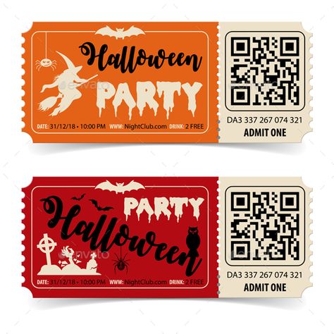 Halloween Tickets, Halloween Party Tickets, Template Photobooth, Ticket Ideas, Halloween Lettering, Halloween Party Treats, Jewelry Packaging Box, Party Tickets, Ticket Design