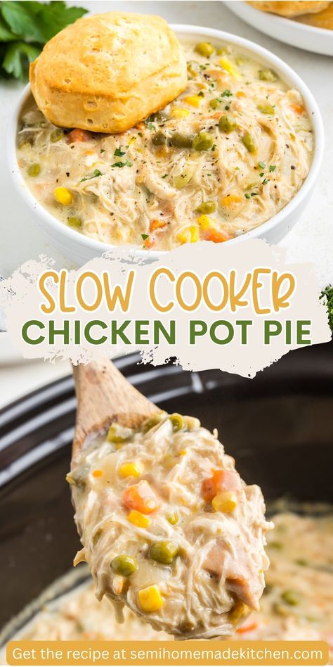 Elevate your dinner routine with our Slow Cooker Chicken Pot Pie – a crockpot masterpiece featuring tender chicken and a creamy sauce. Uncover the secrets to creating a satisfying, homemade dinner without the stress. Chicken And Biscuits Crockpot, Chicken Pot Pie Recipe Crockpot, Pot Pie Chicken, Slow Cooker Chicken Pot Pie, Pie Chicken, Crockpot Chicken Pot Pie, Healthy Chicken Pot Pie, Chicken Pot Pie Filling, Crockpot Chicken And Dumplings