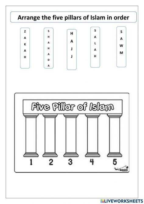 Five Pillars Of Islam For Kids, 5 Pillars Of Islam For Kids, Pillars Of Islam Worksheet, 5 Pillars Of Islam Craft, Islamic Studies Worksheets, Madrasah Activities, Islamic Worksheets For Kids, Islamic Activities For Kids, Islamic Worksheet