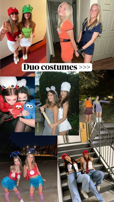 Halloween Duo costumes #halloween #costumes #halloweenduo #duo Cute Duos Costume, Cute Two Person Halloween Costumes, Dynamic Duos Spirit Week, Duo Costumes Halloween, One Person Halloween Costumes, Iconic Duos Costume, Two People Halloween Costumes, Halloween Duo Costumes, Two Person Halloween Costumes