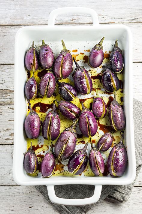 Roasted Mini Eggplants Recipe - Bound By Food Roasted Mini Eggplant, Baby Eggplant Recipes Simple, Mini Eggplant Recipe, Baby Eggplant Recipes, Eggplants Recipe, Mini Eggplant, Baby Eggplant, Aubergine Recipe, Eggplant Recipes Easy