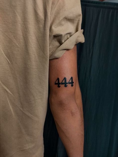 Mens 444 Tattoo, 333 Forearm Tattoo, Men’s 444 Tattoo, Men Angel Number Tattoo, Men Number Tattoo, 444 Tattoo Ideas Men, Angel Numbers Tattoo Men, 444 Tattoo Old English Font, One Piece Tattoos For Men