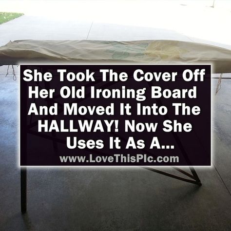 She Removed The Cover From Her Old Ironing Board And Moved It In The HALLWAY! Now It's Used As... diy craft crafts craft ideas home decor easy crafts diy ideas diy crafts how to home crafts tutorials viral Old Wooden Ironing Boards, Repurpose Ironing Board, Metal Ironing Board Ideas Repurposed, Vintage Ironing Boards Repurposed, Wooden Ironing Board Ideas Repurposed, Old Ironing Board Ideas Repurposed, Old Wooden Ironing Board Ideas, Antique Ironing Board Ideas, Wood Ironing Board Ideas