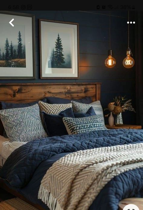 Houses Architecture, Wooden Home Decor, Wooden Home, Stil Boho, Wall Units, Antique Wood, Bedroom Refresh, Master Bedrooms Decor, Blue Bedroom