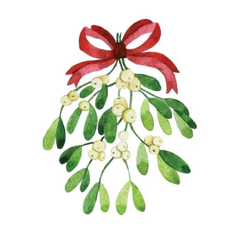 Mistletoe Watercolor Christmas, Simple Christmas Clipart, Christmas Garland Drawing, Advent Pictures, Earring Reference, Christmas Ornament Drawing, Mistletoe Illustration, Mistletoe Drawing, Christmas Images Clip Art