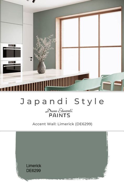 Scandinavian Living Room Paint Colors, Japandi Pallete Color, Mid Century Wall Colors, Japandi Paint Colors, Japandi Sage Green, Japandi Green, Muji Living Room, Muji Style Interior, Sage Green Interior