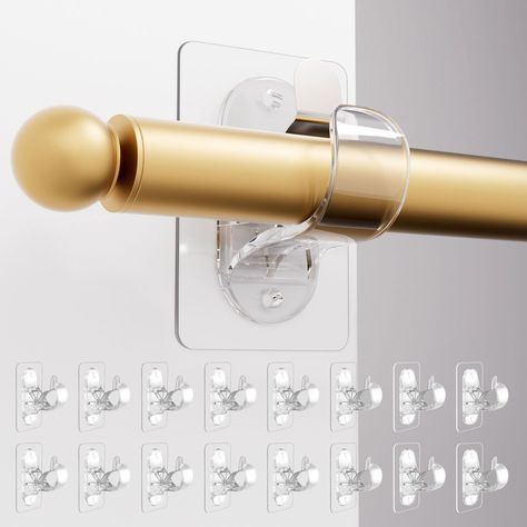 PRICES MAY VARY. No Drill No Screw Needed Curtain Rod Holders Brackets 16-Pack Hold up to 20 Lbs: Each pair of brackets can support up to 20 lbs. Crafted from premium Transparent PET plastics, these brackets are engineered to maintain clarity and resist yellowing and deformation over time, ensuring lasting performance and appearance Adhesive Brackets for Curtain Rods 0.5'' - 1.3''Diameter: These self-adhesive curtain rod brackets are designed for curtain rods ranging from 0.5 to 1.3 inches in di Easy Hang Curtain Rod, Curtain Rod No Drill, Rental Friendly Curtain Rod, Amazon Curtain Rods, Curtain Rod Ideas, No Drill Curtain Rod, Adhesive Curtain Rod, Utah House, Hanging Curtain Rods