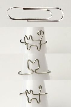 Making Cute Things With Paper, Crochet On Paper, Paper Cat Tutorial, Cool Things To Do With Paper Clips, Paper Clip Art Ideas, Diy Things For Cats, Ring Out Of Paper Clip, Paper Clip Jewelry Diy Ideas, Cute Paper Clips Diy