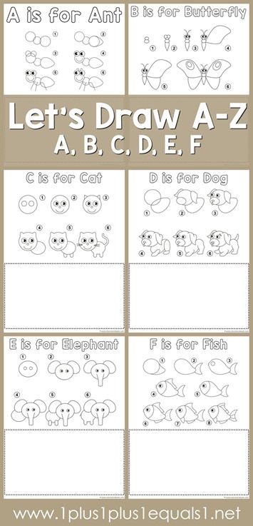 Drawing Tutorial Printables ~ Draw an Ant, Butterfly, Cat, Dog, Elephant and Fish! Montessori, Directed Drawing, Drawing Tutorials For Kids, Tot School, Homeschool Art, Kindergarten Art, Guided Drawing, Alphabet Activities, Learn How To Draw