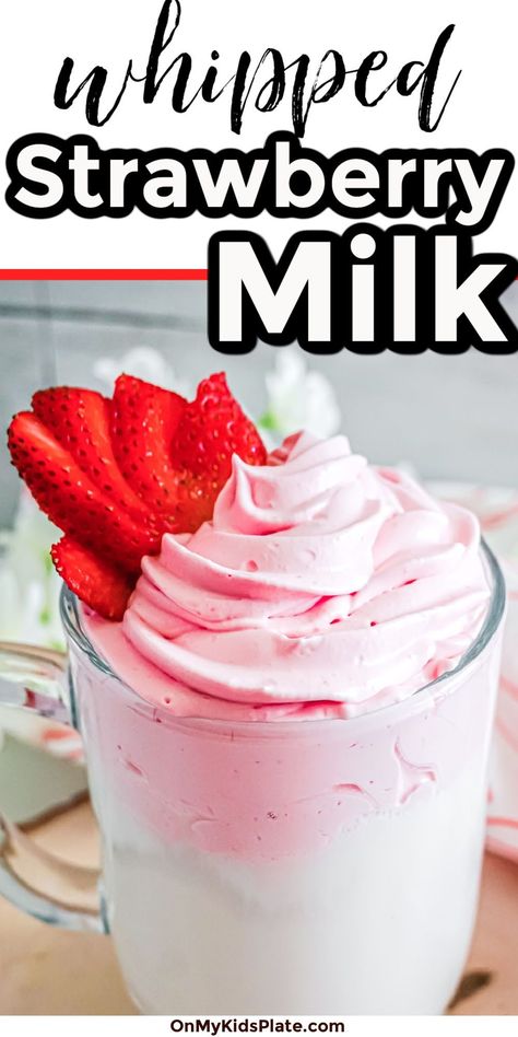 Whipped Strawberry Milk, Strawberry Milk Smoothie, Hot Strawberry Milk, Strawberry Milk Recipes, Yummy Strawberry Drinks, Diy Strawberry Milk, Whipped Drinks, Flavored Milk Recipes, Strawberry Milk Recipe