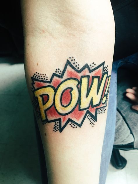 pow comic book tattoo Audrey Wyatt, Pow Tattoo, Stay Gold Tattoo, Comic Book Quotes, Book Tattoo Ideas, Comic Book Tattoo, Book Tattoos, Comic Tattoo, Batman Tattoo