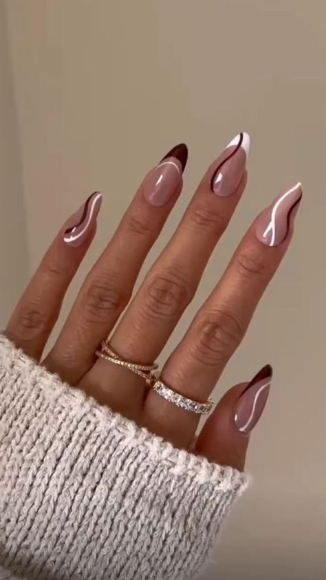 Brown Acrylic Nails, Brown Nails Design, Winter Nails Acrylic, Almond Nails Designs, Almond Acrylic Nails, Ballerina Nails, Brown Nails, Classy Nails, Chic Nails