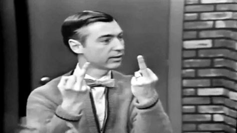 Mr. Rogers Flipping the Double Bird With a Giant Smile to Children On His TV Show 1967 #Old #Vintage #Retro Where Is Thumbkin, Mr Rodgers, Mister Rogers Neighborhood, Fred Rogers, Mr Rogers, Sketch Comedy, Celebrity List, Tall Guys, New Shows