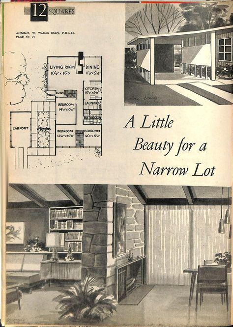 Book of 100 House Plans [No 5 of the 'Practical Planning' series] : Beryl Guertner : Free Download, Borrow, and Streaming : Internet Archive Small Mid Century House, Midcentury House Plans, Mid Century House Plans, Usonian House, Vintage Floor Plans, Mid Century Modern House Plans, Large Apartment, Midcentury Architecture, Midcentury House