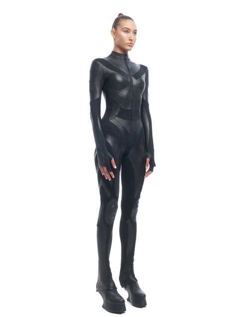 Fabric Paneling, Full Length Bodysuit, Zip Up Bodysuit, Outfit Comfortable, Body Movement, Cat Woman, Bodysuit Designs, Futuristic Style, Full Body Suit