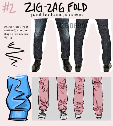 Zigzag fold Zig Zag Folds, Clothes Folds, Clothing Folds, Types Of Folds, Pants Drawing, Poses References, Digital Painting Tutorials, Guided Drawing, Drawing Clothes