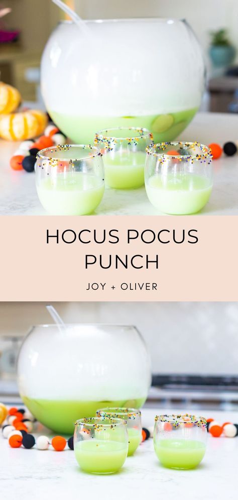 Halloween Soup Bar, Hocus Pocus Drink Ideas, Hocus Pocus Drinks Halloween Cocktails, Food For Halloween Party For Kids, Halloween Party Food Idea, Witches Brew Mocktail, Hocus Pocus Mocktail, Hocus Pocus Punch Non Alcoholic, Witches Brew Kids Punch