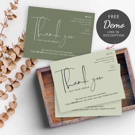 Package Inserts, Business Thank You Notes, Etsy Packaging, Order Cards, Clothing Labels Design, Green Minimalist, Small Business Cards, Packaging Ideas Business, Small Business Packaging Ideas