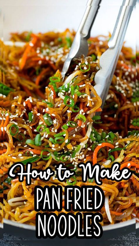 These pan fried noodles are tossed with colorful vegetables and coated in a savory sauce. Pan Fried Lo Mein Noodles, Beef Pan Fried Noodles Recipe, Asian Recipes With Vegetables, Asian Pan Fried Noodles, Chicken Pan Fried Noodles, Garlic Fried Noodles, Chinese Flat Noodle Recipe, Recipes With Brown Rice Noodles, Blackstone Stir Fry Noodles