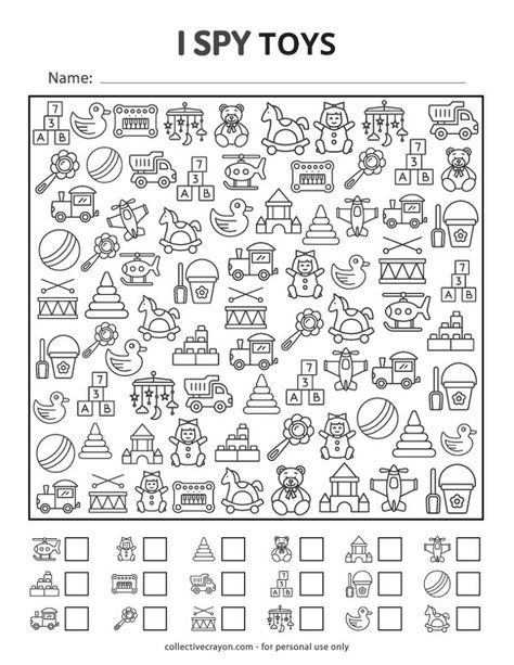 Free Printable I Spy Toys I Spy Pictures, Toys Activities For Kids Worksheets, I Spy Printables For Kids Free, Simple Homemade Gifts, Free Printable Activity Sheets, Aba Materials, Spy Toys, I Spy Printable, Emotion Art