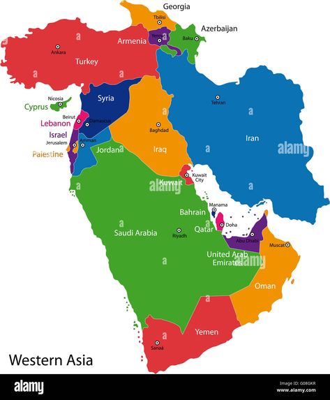 Download this stock image: Western Asia map - G08GKR from Alamy's library of millions of high resolution stock photos, illustrations and vectors. Central Asia Map, Bahrain Map, Middle East Map, Pakistan Map, Manama Bahrain, Sea Map, Asia Map, Caspian Sea, India Map