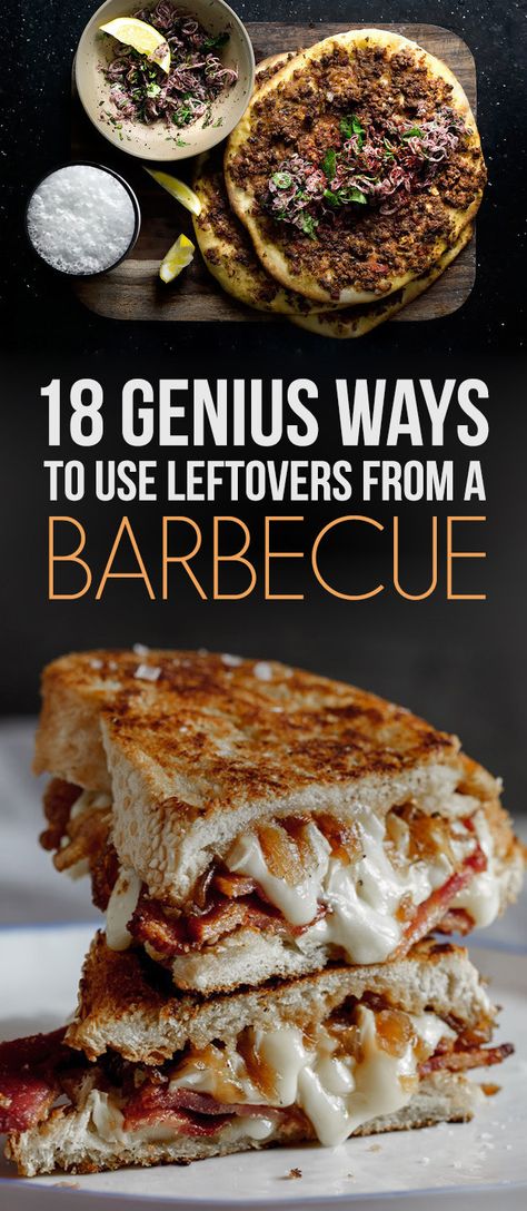 18 Genius Ways To Use Leftovers From A Barbecue  -  bbq, frugal.  beef, hamburgers, french fries poutine, grilled cheese sandwich, pork, chicken, veggies, sandwiches, pizza, dips, mexican, etc.  want to try, some are really interesting recipes     lj Bbq Leftovers, Grilled Carrots, Shakshuka Recipes, Burger Meat, Rib Meat, Bbq Beef, Grilled Seafood, Bbq Meat, Leftovers Recipes