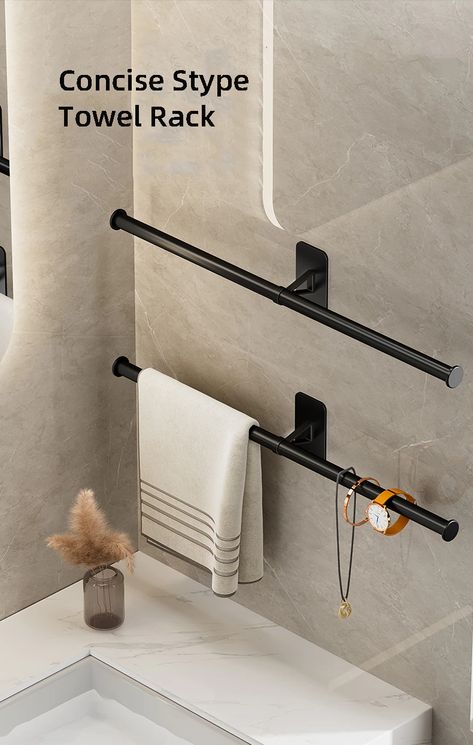 Bathroom Towel Holders Ideas, Bathroom Towel Hanging Ideas Modern, Towel Rack On Tile Wall, Walk In Shower Towel Rack Ideas, Unique Towel Holder, Bathroom Towel Racks Ideas, Where To Hang Towel Bars In Bathroom, Powder Room Towel Holder Ideas, Towel Rod Ideas Bathroom