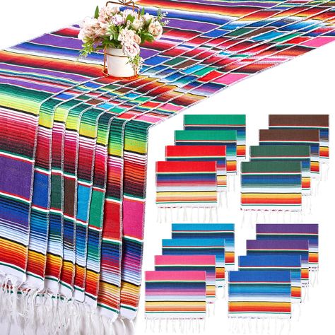 PRICES MAY VARY. What You Will Receive: the package comes with 16 pcs table runners in 8 colors, and the specific colors are just as pictures shown, rich quantities and colors combinations can nicely meet your daily use and replacement demands Classic Stripe Design: these Mexican party table runners are designed with classic strip design, combining with fringe, beautiful and attractive, and bright colors also makes them more appealing, which can be easily matched with various types of Party Soft Kids Mexican Theme Party, Latin Themed Party, Farewell Fiesta, Mexican Themed Birthday Party, Fiesta Party Theme, 40th Fiesta, Mexican Birthday Party, Fiesta Party Decor, Mexican Theme Party