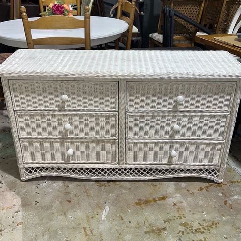 White Wicker 6 Drawer Dresser 54x18x30 #coastalfurniture #wicker #dresser #VeroBeach Wicker Furniture Bedroom, White Wicker Furniture, Wicker Dresser, Rattan Cane, 9 Drawer Dresser, White Dresser, White Wicker, 6 Drawer Dresser, Wicker Furniture