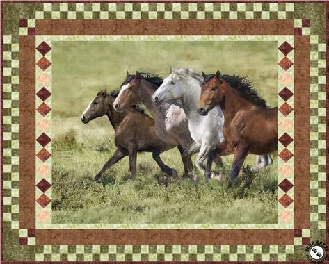 Wide Open Spaces - Born To Be Free Free Quilt Pattern Wildlife Quilts, Cowboy Quilt, Western Quilts, Space Quilt, Panel Quilt Patterns, Horse Quilt, Fabric Panel Quilts, Wide Open Spaces, Quilt Care