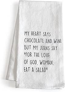 MAINEVENT My Heart Says Chocolate and Wine But My Jeans Say Towel 18x24 Inch Funny Kitchen Towel Saying, Kitchen Funny Dish Towel, Funny Saying Kitchen Towel, Funny Dish Towel Saying, Funny Tea Towel Funny Tea Towels Hilarious, Funny Tea Towels, Kitchen Quotes, Funny Kitchen, Kitchen Humor, Love Eat, Cowgirl Hats, Kitchen Towel, Dish Towels