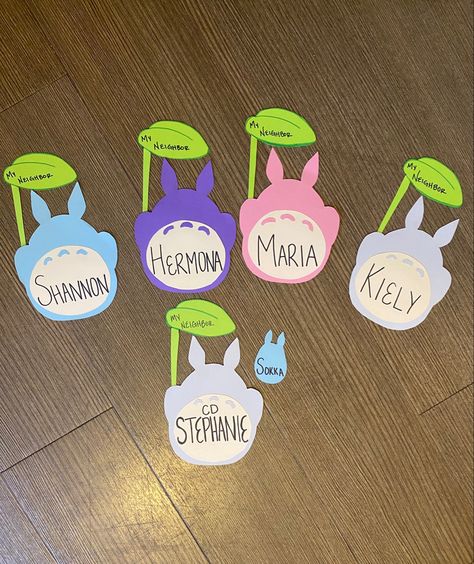 Studio Ghibli Door Decs, Ra Door Tag Ideas, Cute Ra Door Decs, Door Dec Ideas Ra, Ra Floor Themes Ideas, Ghibli Classroom, Door Decs College Ra Ideas, Door Tags Resident Assistant, Ra Door Decs College