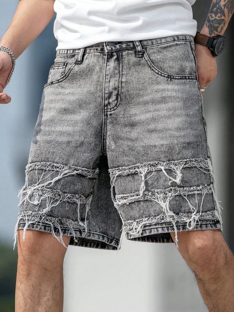 Crazy Jeans, Moda Denim, Pants Outfit Men, Mens Denim Shorts, Gucci Outfits, Zara Outfit, Bermuda Jeans, Distressed Shorts, Jeans Men