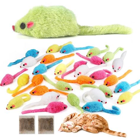 MeoHui 30PCS 5.5 Rattle Cat Toys Mice, Cat Mice Toy with Rattle Sound, Faux Furry Catnip Mouse Toy, Interactive Cat Toy for Indoor Cats Kitten Play Fetch, Assorted Color with 2PCS Extra Catnip Bag Diy Catnip Toys, Cat Toy Mouse, Nose Tip, Dog Room Decor, Catnip Mouse, Multiple Cats, Toys For Cats, Catnip Cat, Catnip Cat Toy