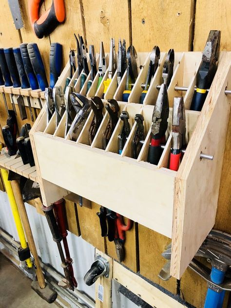 Pliers Organizer Thingy: I have a small but mighty shop. It’s taken me years to get it to the point that it is now and it will keep evolving for years to come. My shop is fluid, ever changing depending on new interests or passions. Every once in a while, I will retire a w... Tool Storage Ideas, Tool Organization Diy, Pallet Deck Diy, Garage Workshop Organization, Garage Tool Storage, Tool Storage Diy, Diy Garage Storage, Workshop Organization, Garage Storage Organization