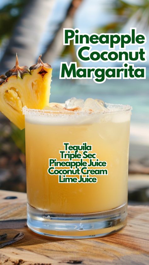 When it comes to refreshing cocktails, a Pineapple Coconut Margarita tops the list. The blend of tequila and Triple Sec pairs perfectly with the tropical notes of pineapple juice and cream of coconut, while lime juice adds a zesty kick. This drink is both smooth and tangy, making it a crowd favorite. #pineapplecoconutmargarita via @mybartender Margarita With Triple Sec, Drinks To Bring To The Beach, Cocktails With Cream Of Coconut, Drinks With Cream Of Coconut, Blanco Tequila Cocktails, Pineapple Mixed Drinks, Drinks With Triple Sec, Cream Of Coconut Drinks, Coconut Drinks Alcohol