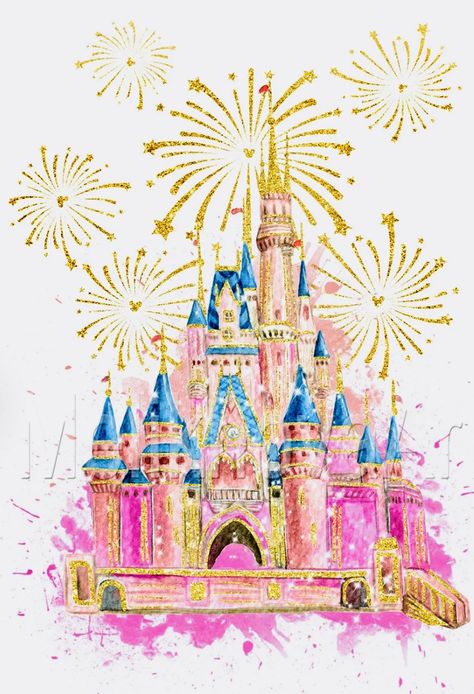 Disneyland Illustration Art, Disney Birthday Wallpaper, Aesthetic Disney Wallpaper, Disney World Art, Tinkerbell Invitations, Disney World Map, Disney World Castle, Disney Frames, Family Disney Trip