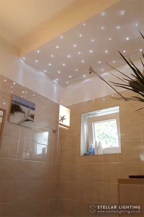 LED Star Ceiling - Light Shower 2 — Stellar Lighting Shower Ceiling Light, Shower Lighting Ideas Ceilings, Shower Led Lights, Star Lights On Ceiling, Shower Lighting, Star Ceiling, Spa Ideas, Star Shower, Light Panels