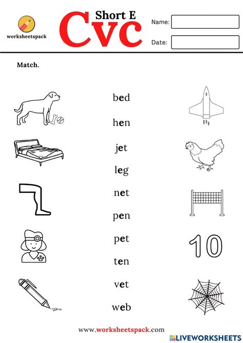 Cvc words short E matching worksheets worksheet Short E Words Worksheets, Short A Family Words Worksheet, Sound Of E Worksheet, E Phonics Worksheet, E Vowel Words Worksheet, Letter E Sound Worksheet, Cvc Short A Worksheets, Cvc Short E Worksheets, Short E Sound Worksheets