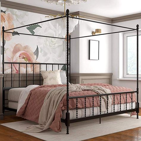 Amazon.com: DHP Jenny Lind Metal Bed, 4 Post Queen Size Frame, Black Canopy: Kitchen & Dining Canopy Kitchen, Low Profile Canopy Bed, King Size Frame, King Size Canopy Bed, Metal Canopy Bed, Canopy Bed Frame, Jenny Lind, Modern Bed Frame, Kelly Clarkson Home