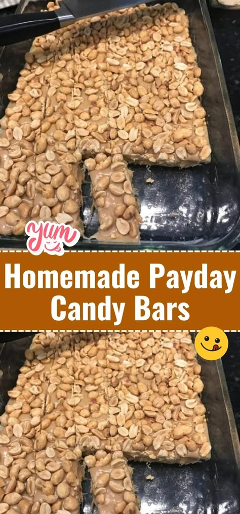 Homemade Payday Candy Bars Pay Day Candy Bar Recipe, Homemade Pay Day Candy Bars, Copycat Payday Candy Bars, Home Made Payday Bars, Diy Payday Candy Bars, Pay Day Bars Recipes, Payday Candy Bar Recipe, Homemade Payday Bars, Homemade Payday Bars Recipe