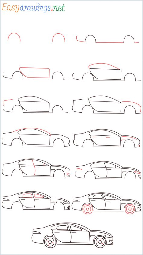 How To Draw A Car Step by Step - [13 Easy Phase] + [Video] Easy Car Drawings For Beginners, Easy Car Sketches For Beginners, Drawings Of Cars Easy, Car Drawing Tutorial Step By Step, How To Draw Cars Step By Step Easy, How To Draw A Sports Car, How To Draw A Bmw Car Step By Step, Car Tutorial Drawing, Drawing Cars Step By Step