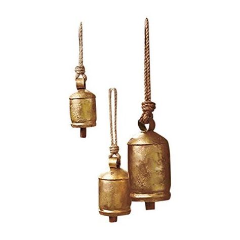 Set of 3 Harmony Bells Gold Accent Living Room, Wood Drafting Table, Accent Living Room, Paddywax Candles, Wall Clock Digital, Temple Bells, Lakeside Collection, Thick Rope, Garden Ornament