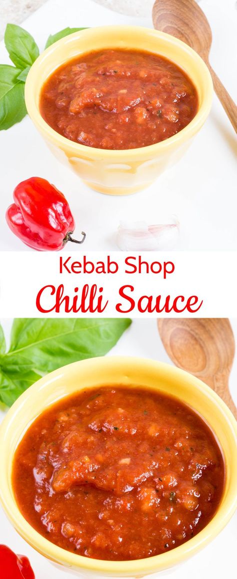 Kebab shop chilli sauce - takeaway style, authentic, no cook and as hot as you like. Essen, Kebab Sauce, Kebab Shop, Copy Cats, Hot Chili Sauce, Doner Kebab, Chilli Recipes, No Cook, Kebab Recipes