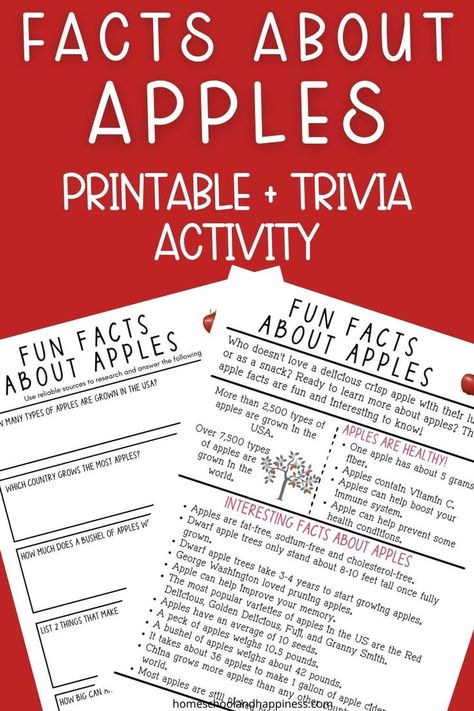 Apple Facts for Kids – Printable Apple Trivia Activity Free Printable Apple Activities, Apple Activities Middle School, Apple Facts For Kids, Apple Games For Kids, Apple Games For Adults, Apple Trivia, Apple Crafts For Adults, Apple Picking Activity, Apple Worksheet